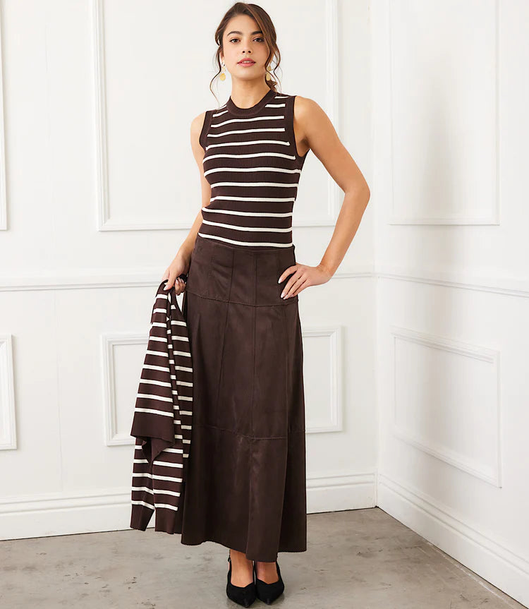 Tiered Faux Suede Midi Skirt