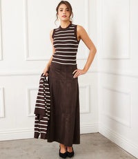 Tiered Faux Suede Midi Skirt