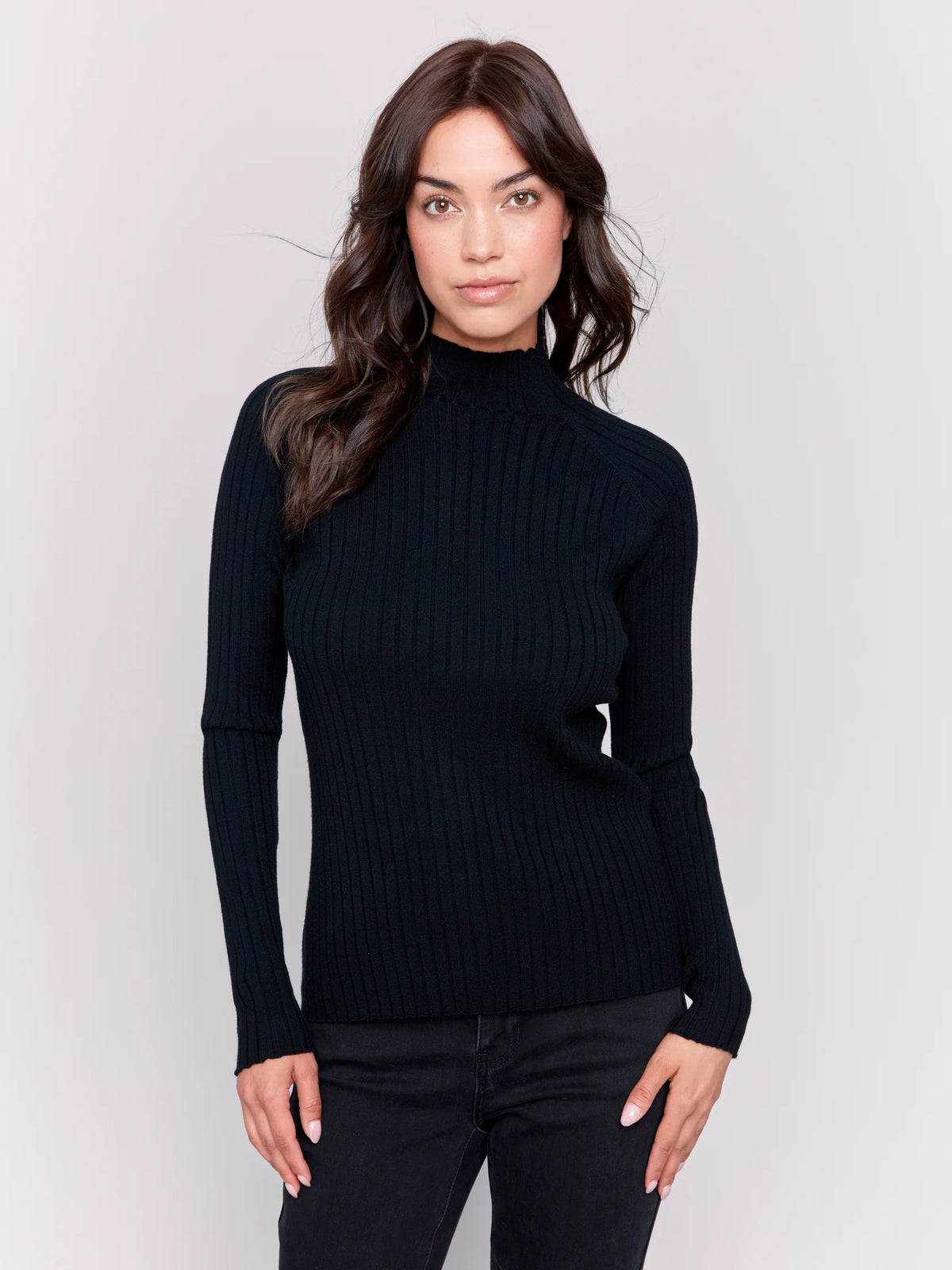 Mock Neck Ribbed Sweater