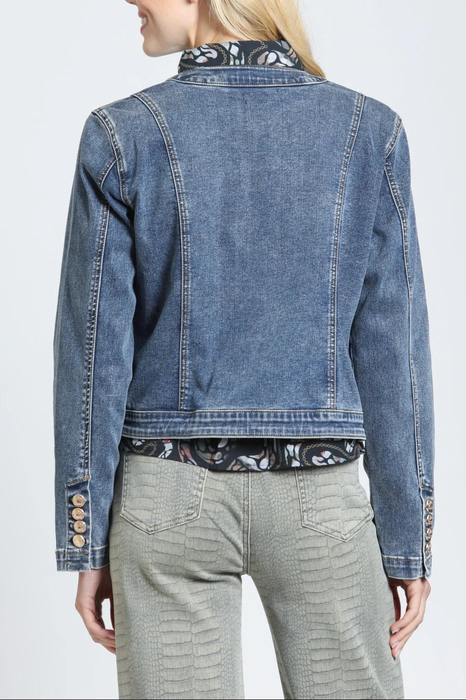 Collarless Denim Med. Indigo Jacket