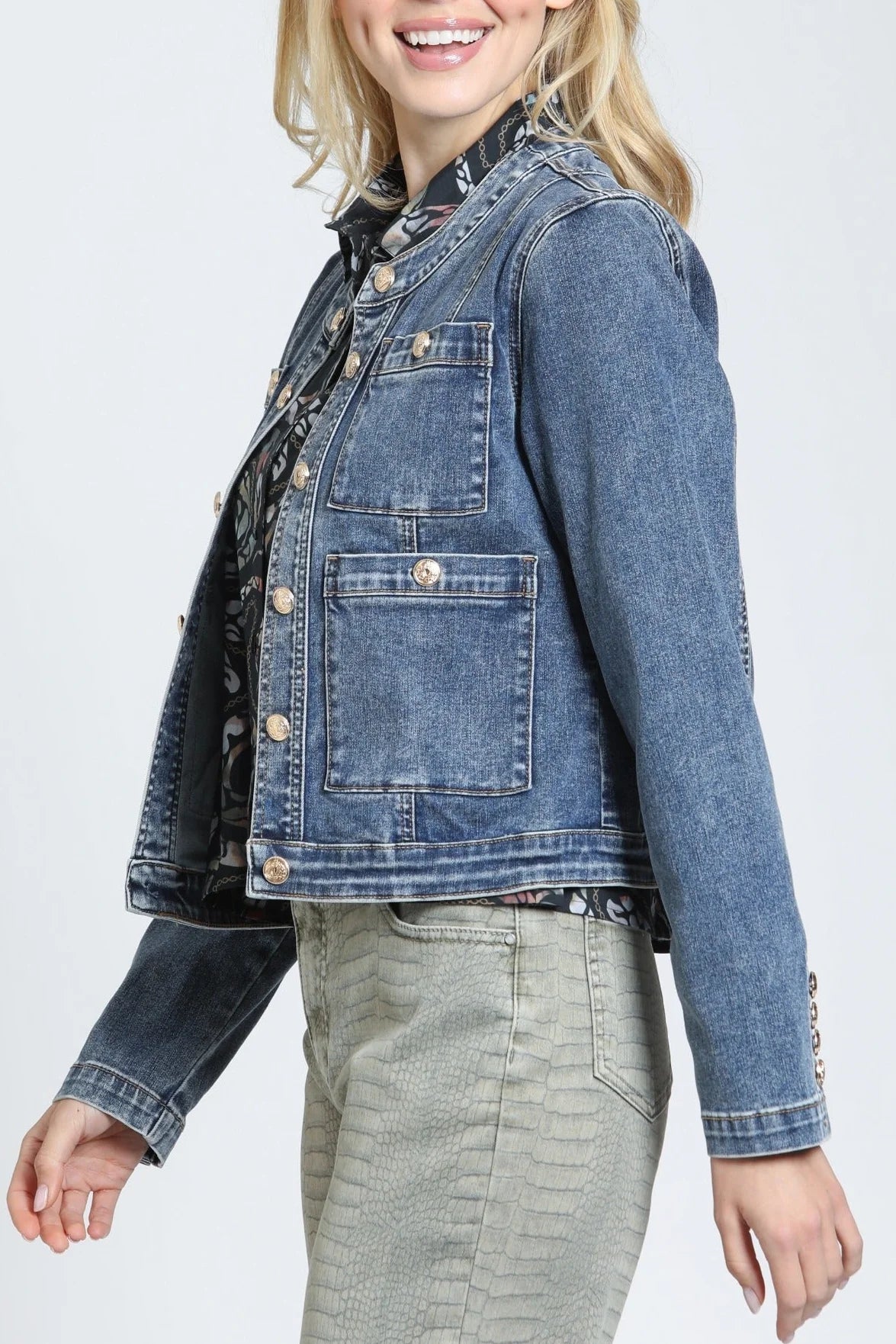 Collarless Denim Med. Indigo Jacket