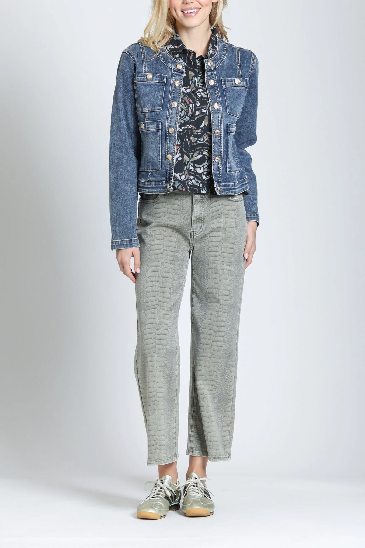 Collarless Denim Med. Indigo Jacket