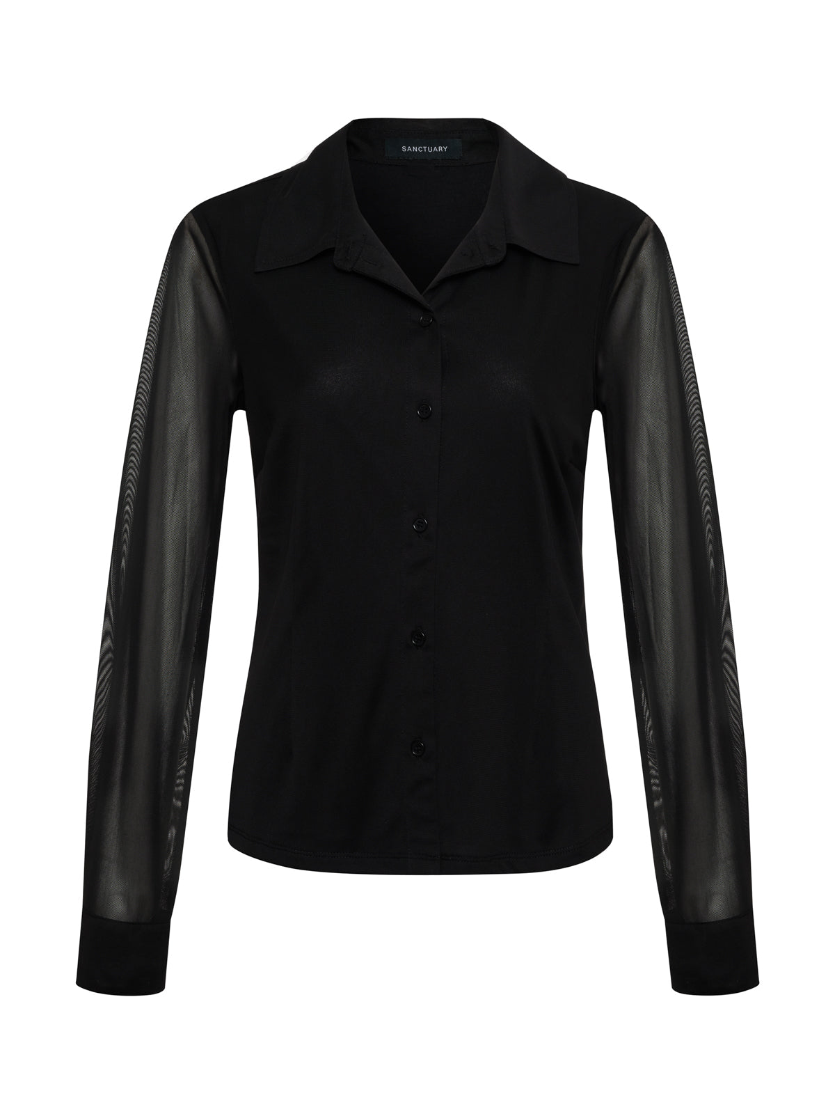 Fitted Mesh Button Down Blouse