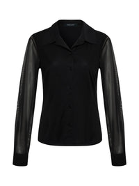 Fitted Mesh Button Down Blouse