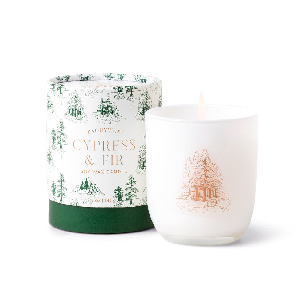 Cypress Fir Holiday Mini 5 oz White Opaque Glass Candle