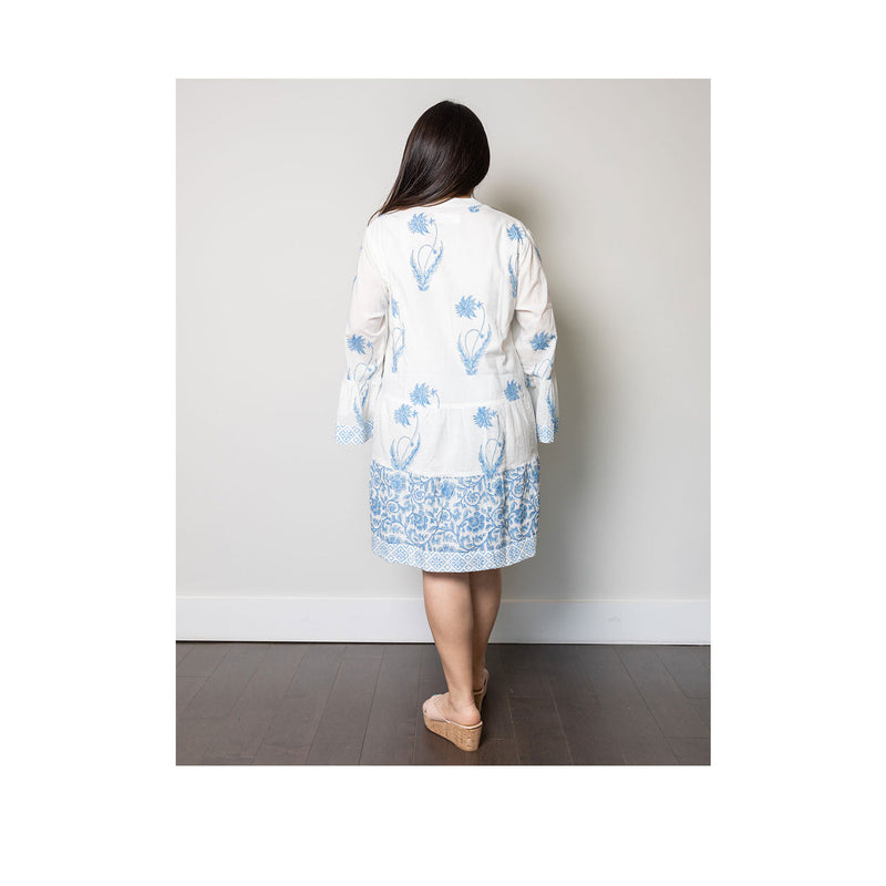 Midi Blue Floral Block Print Dress