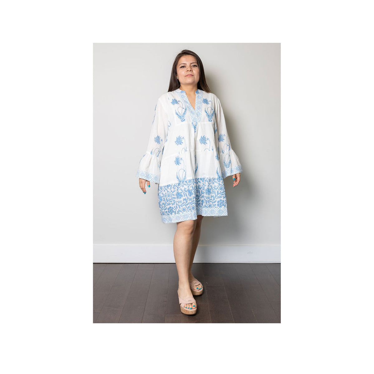 Midi Blue Floral Block Print Dress