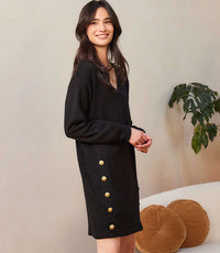 Long Sleeve V-neck Button Dress