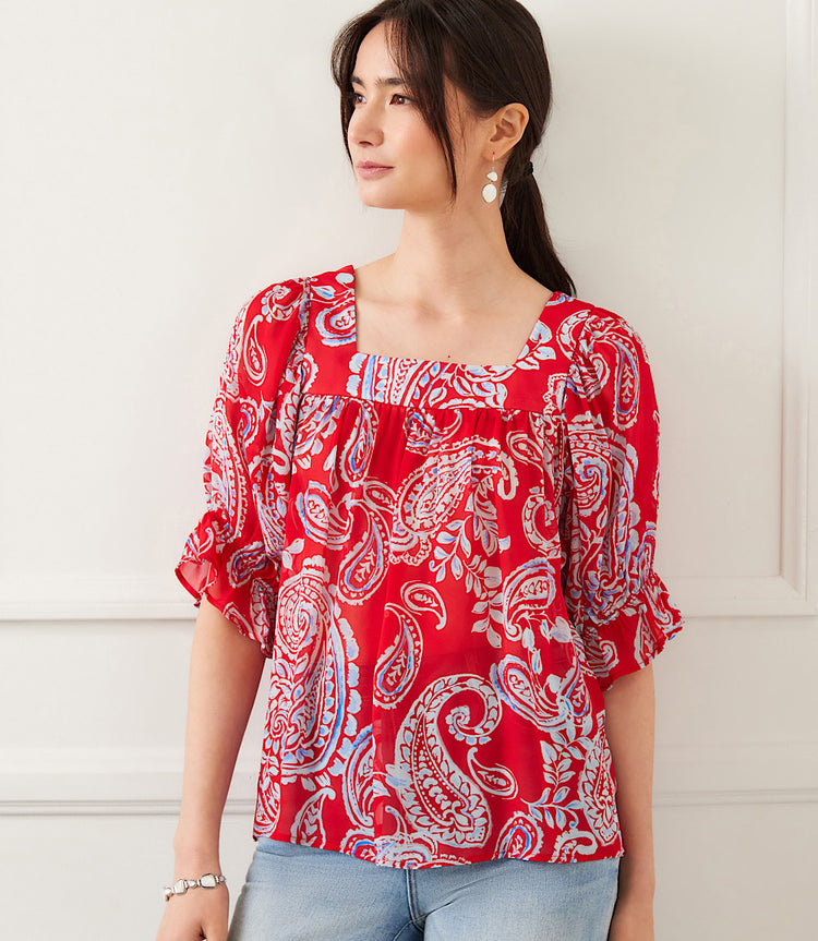 Ruffle Sleeve Square Neck Top