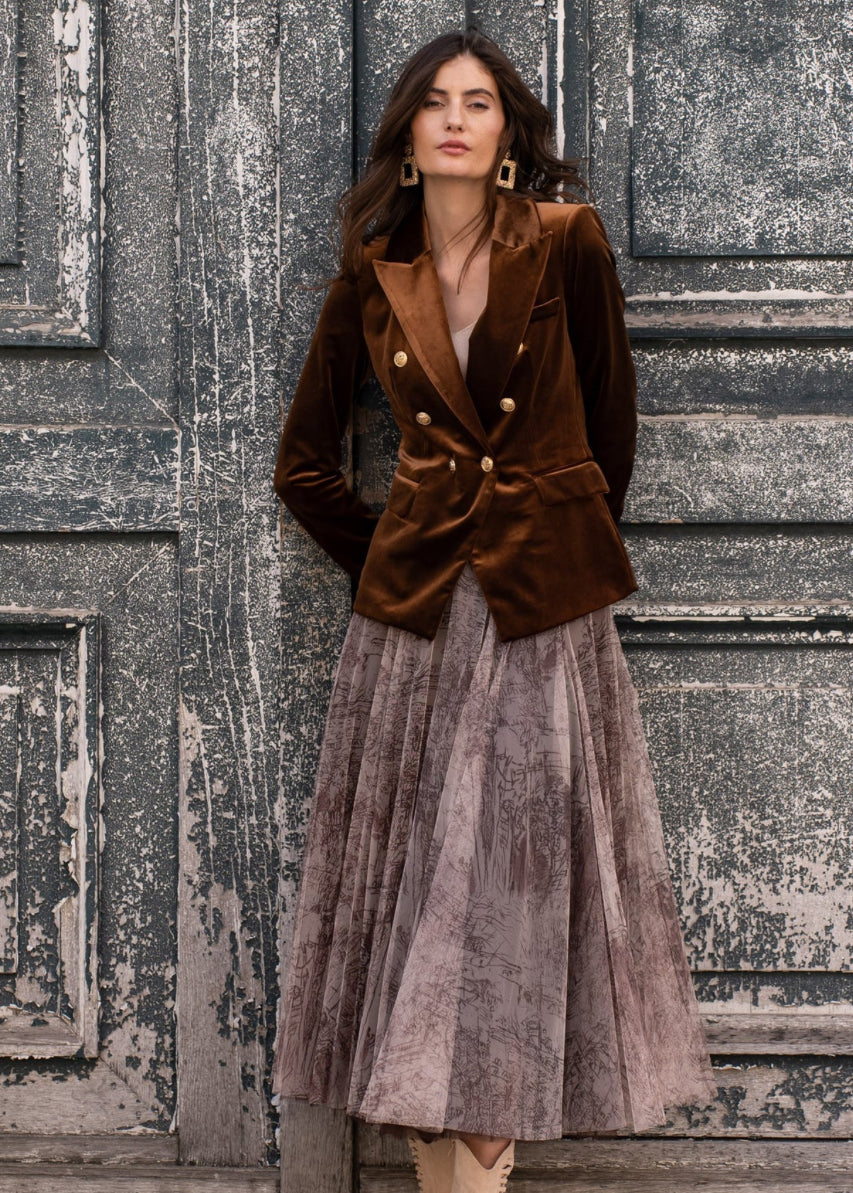 Printed Tulle Midi Skirt