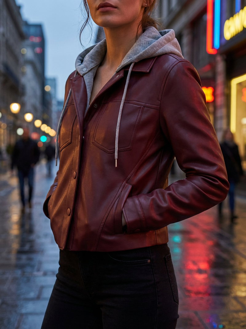 Faux Leather Jacket w/ Dickey