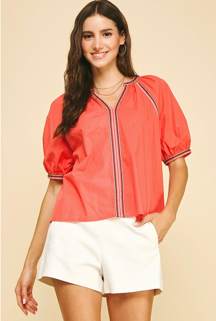 Contrast Stitch Blouse Top