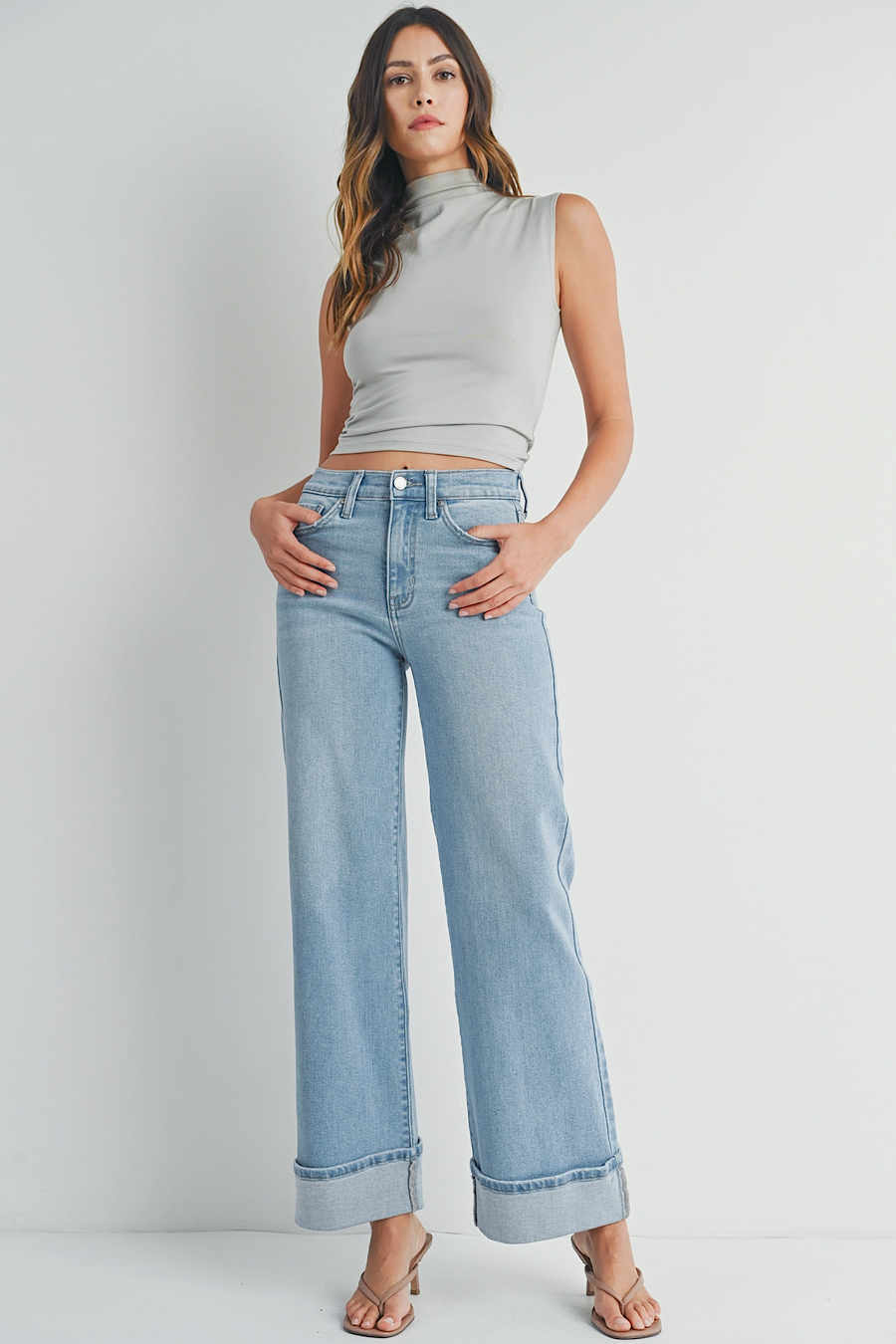 Cuffed Palazzo Jean Pant