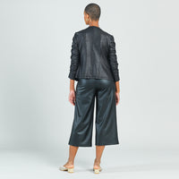 Liquid Leather Runched Zip Jacket