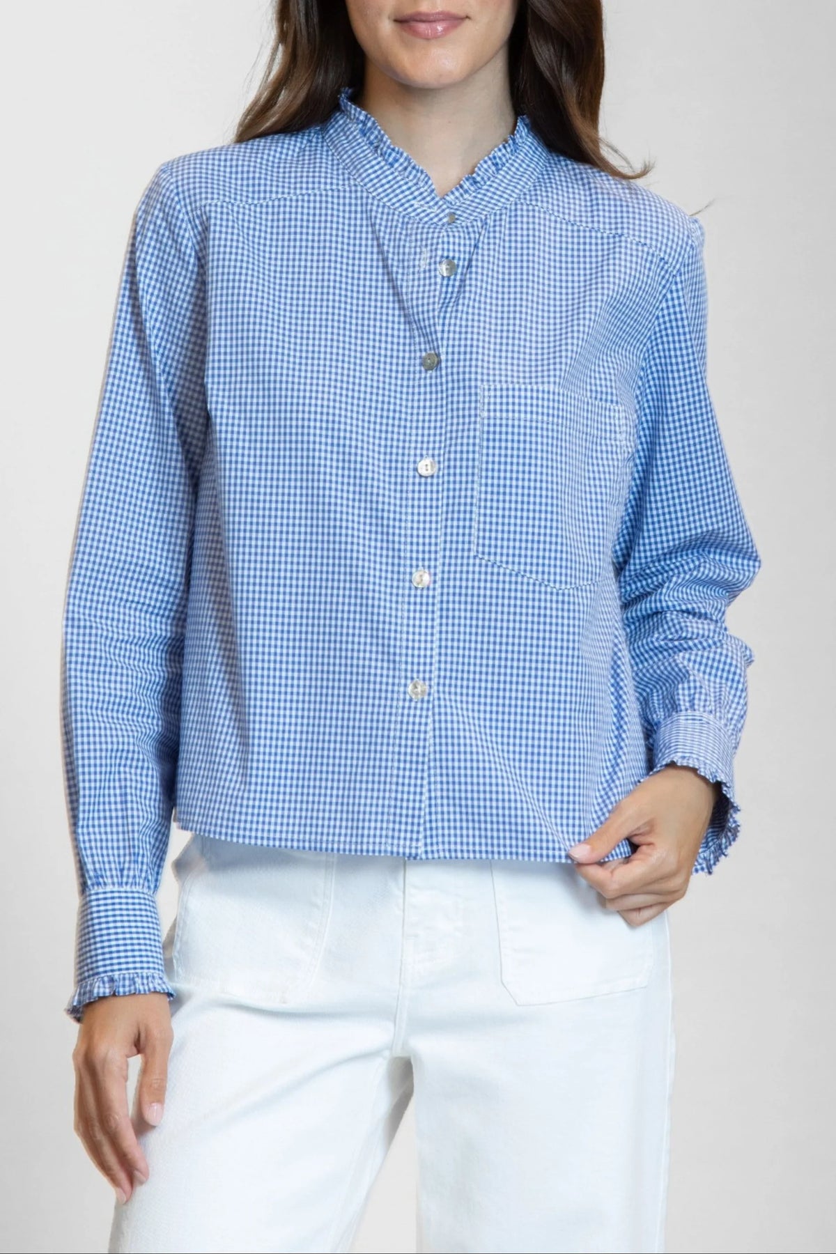 Cropped Checks Shirt W/Ruffle Detail