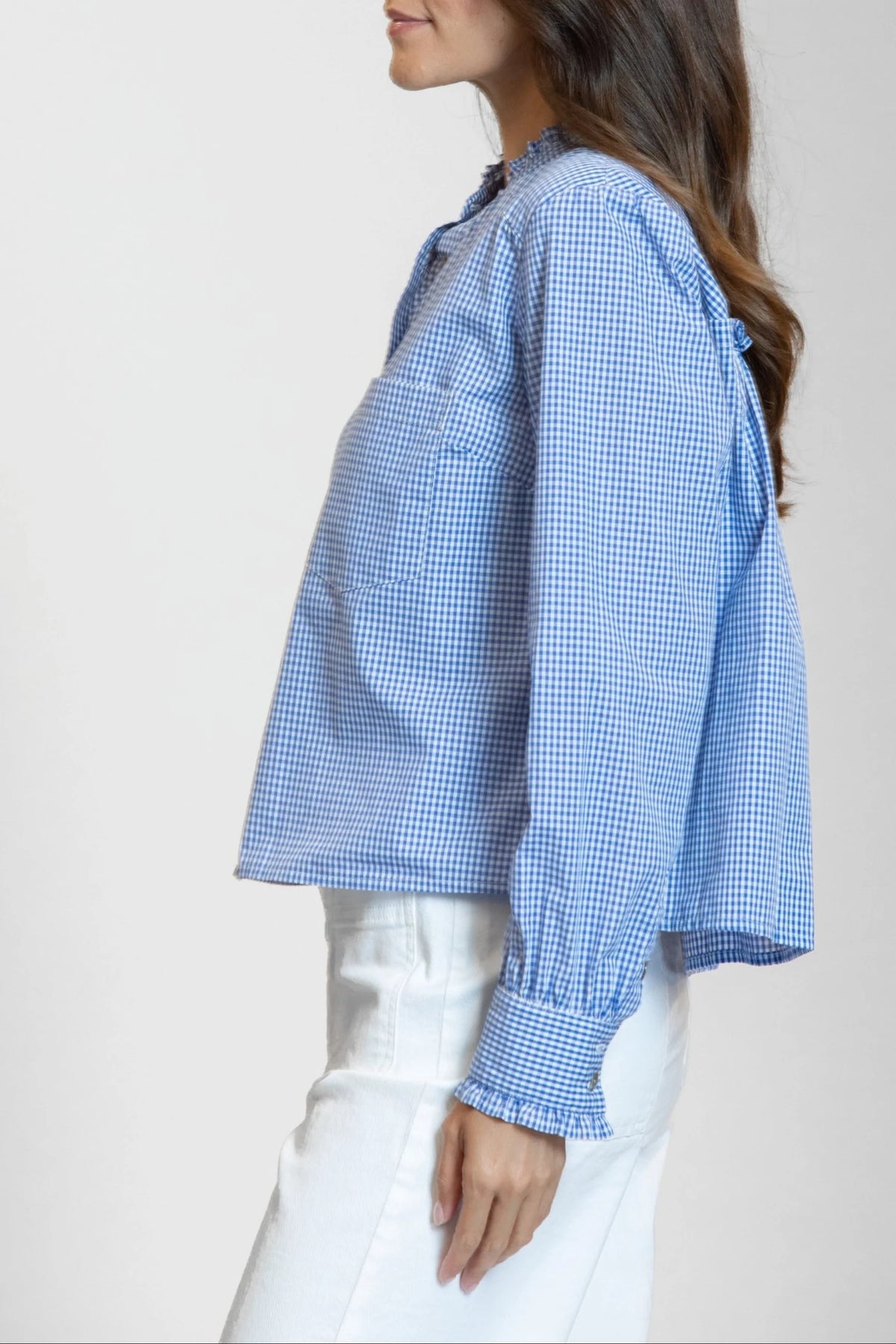 Cropped Checks Shirt W/Ruffle Detail