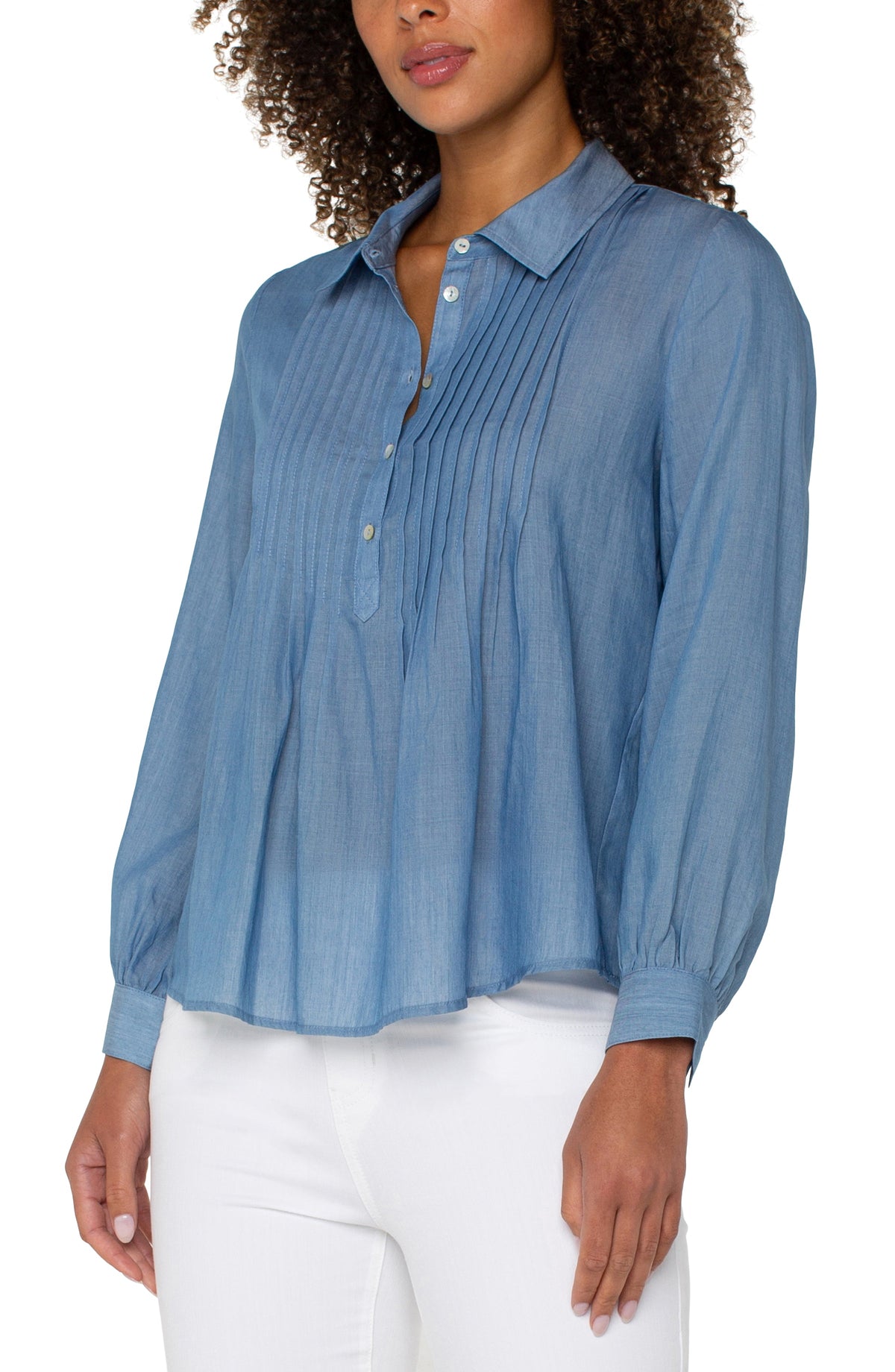 Long Sleeve Popover Woven Blouse