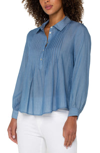 Long Sleeve Popover Woven Blouse