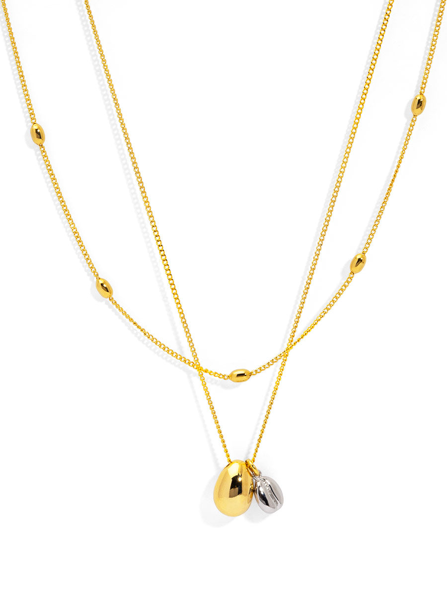 Two Tone Coffee Bean Layered Collar Necklace