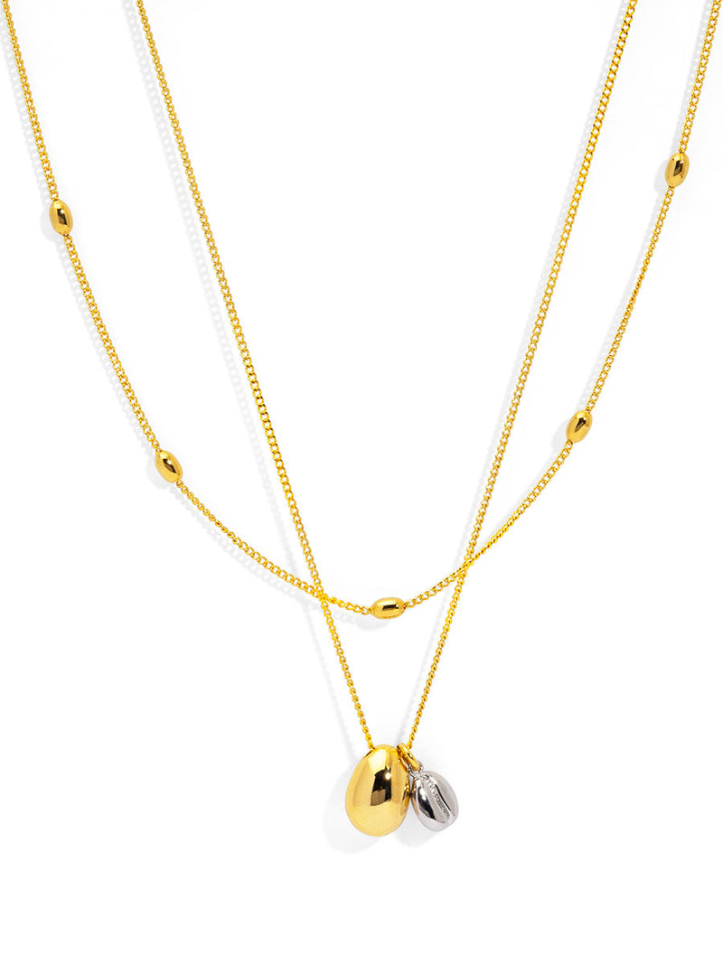 Two Tone Coffee Bean Layered Collar Necklace