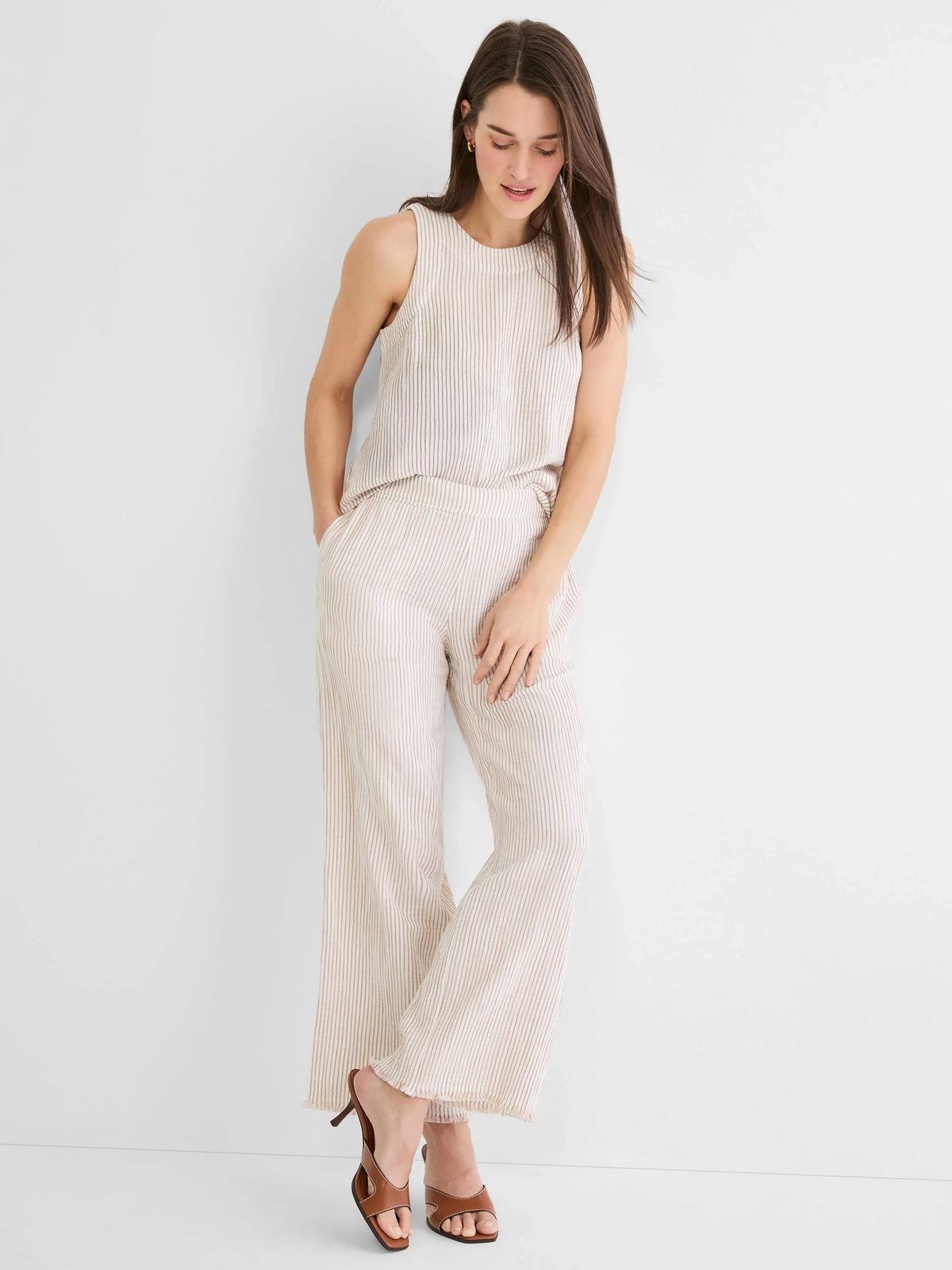 Pinstripe 28" Gauze Wide Leg