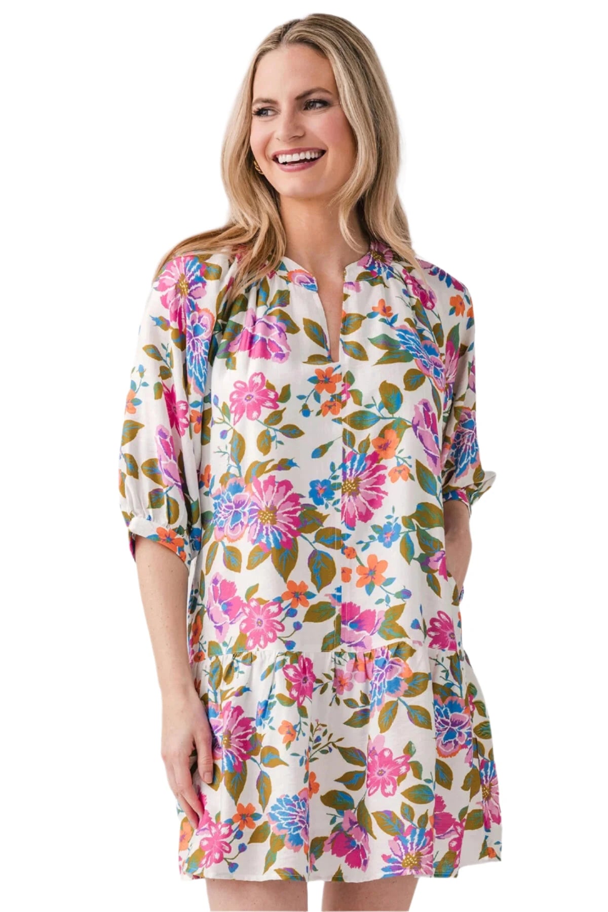 Mid Sleeve Floral Dress