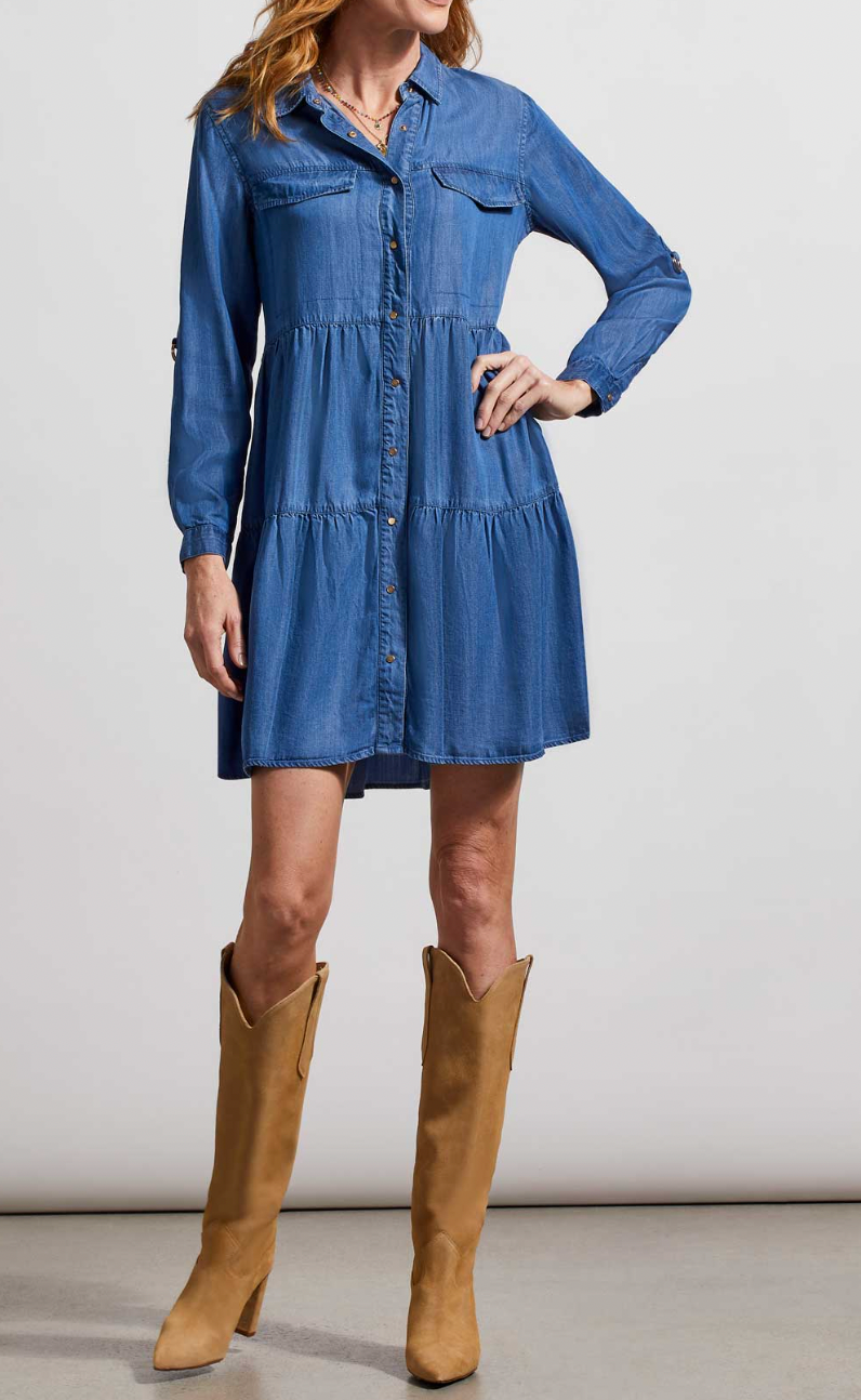 ROLL- UP SLEEVE SHIRT DRESS