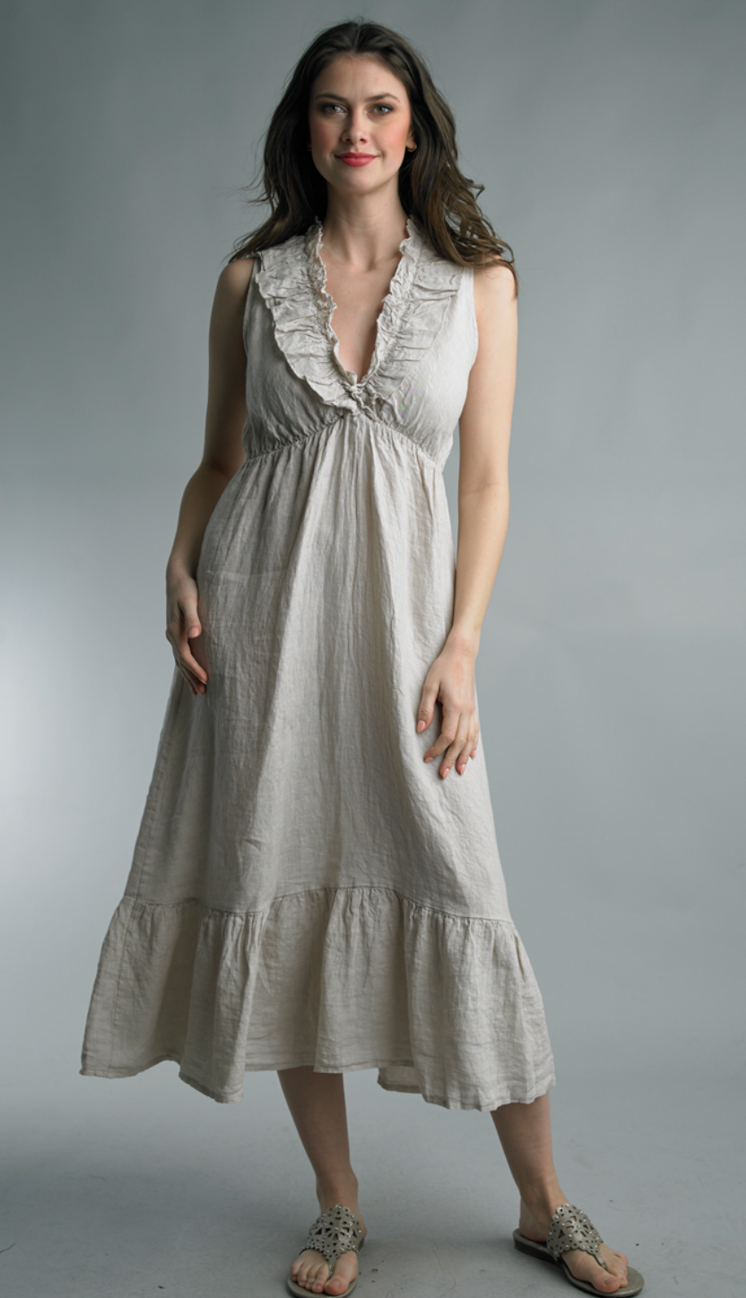 Sleeveless Ruffle Midi Linen Dress