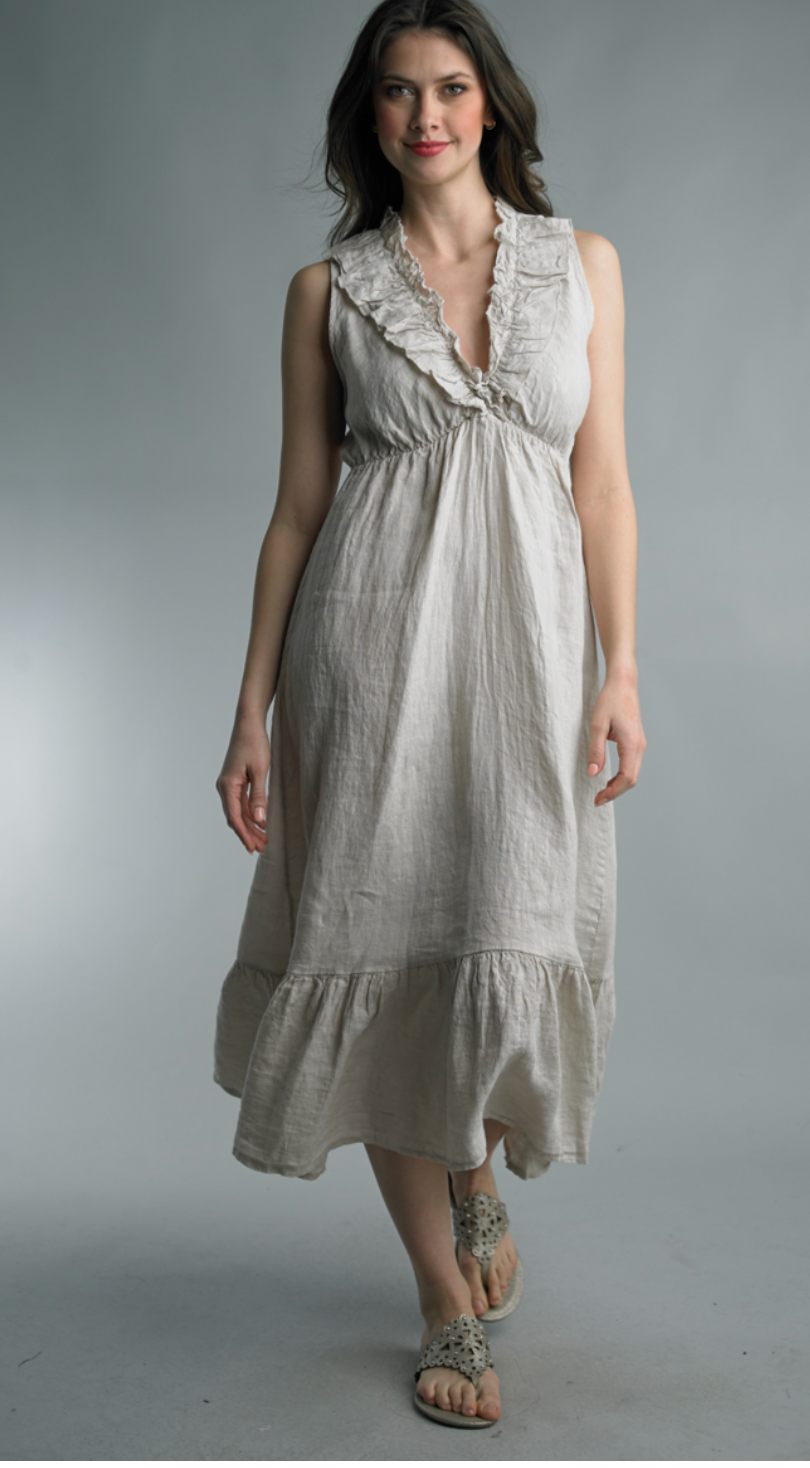 Sleeveless Ruffle Midi Linen Dress