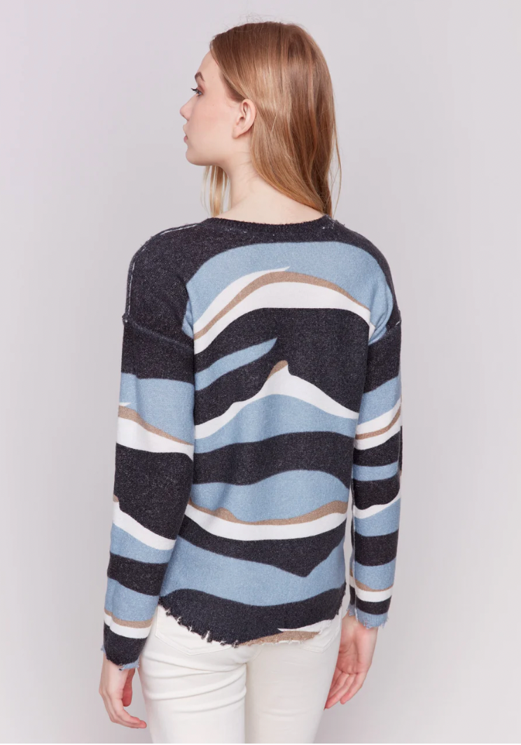 Reversible Printed Plush Sweater Frayed Edge