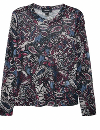 Long Sleeve Paisley Crew Neck Top