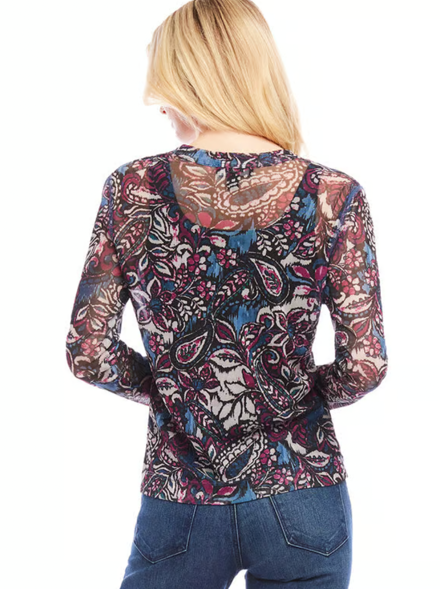 Long Sleeve Paisley Crew Neck Top