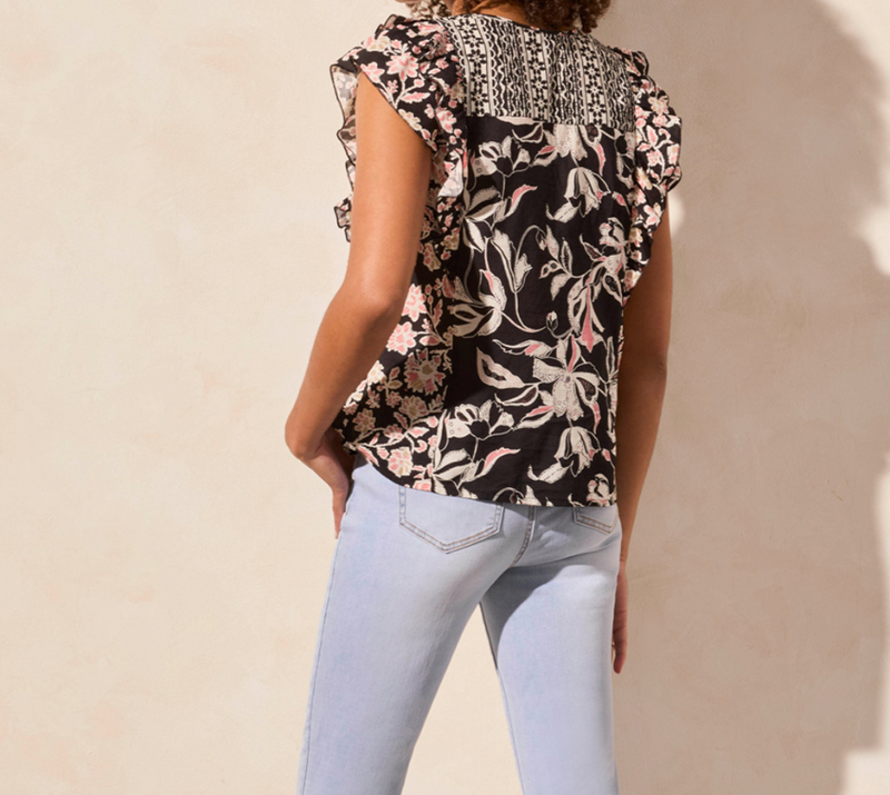 Mixed Print Notch Neck Blouse