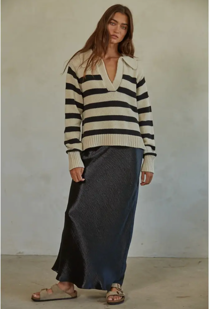 V- Neck Knit Collared Sweater