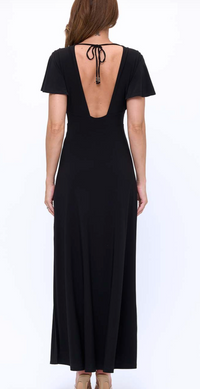 Short Sleeved V-Neck Dress With Back Cowl Neck