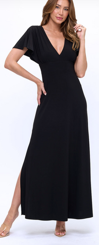 Short Sleeved V-Neck Dress With Back Cowl Neck
