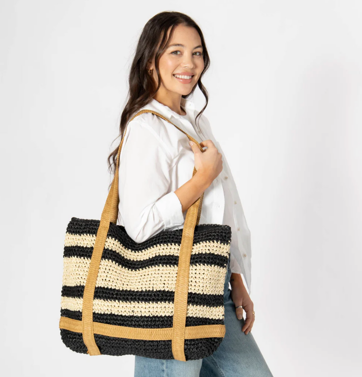 Day Trip Woven Tote With Hat Holder Straps