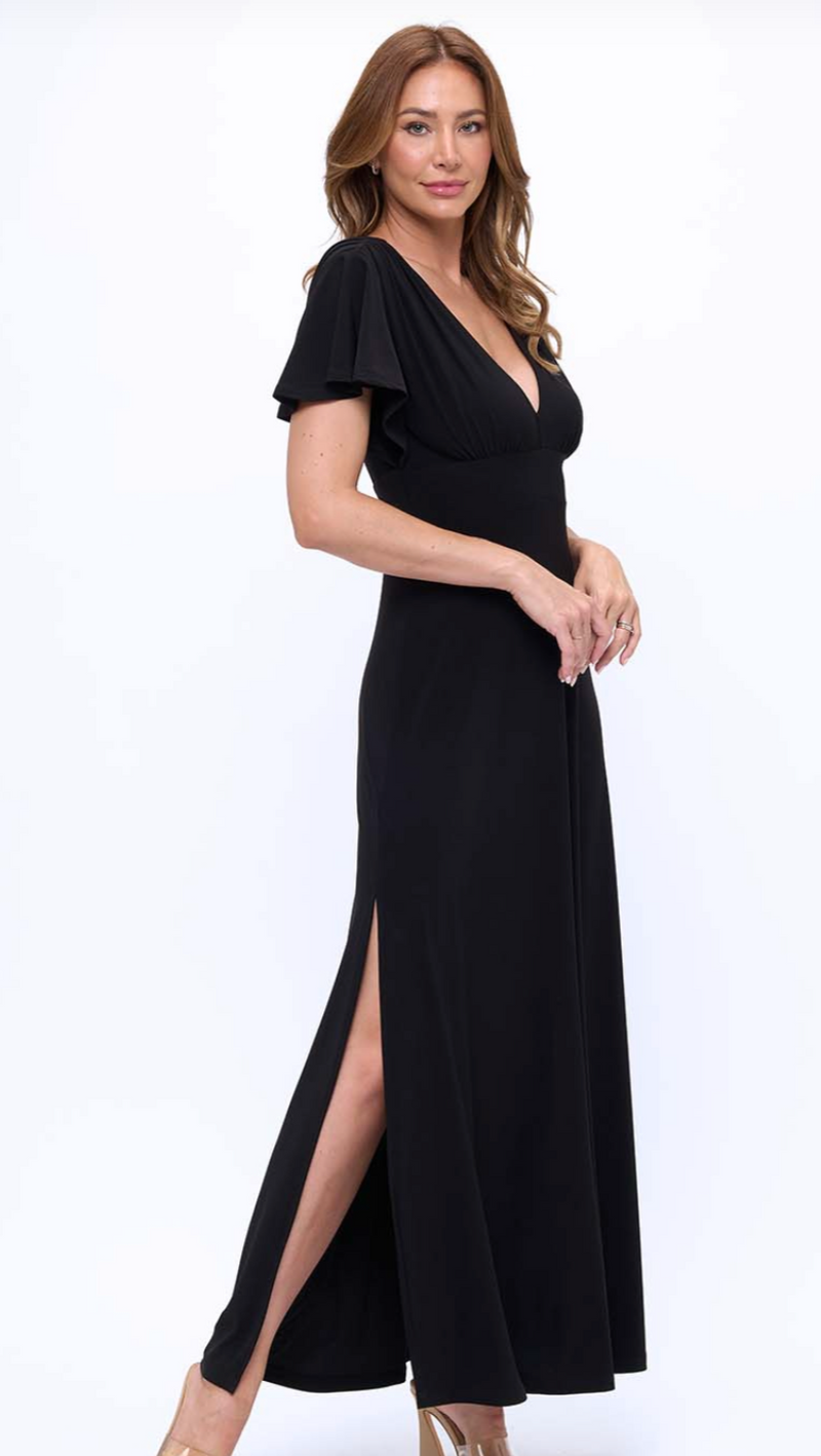 Short Sleeved V-Neck Dress With Back Cowl Neck