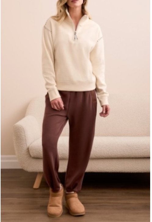 Zip Up Funnel Neck W/ Stiching