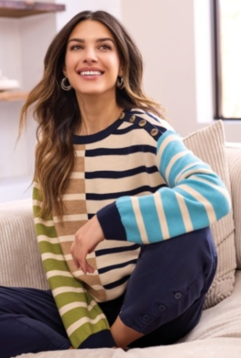 Crew Neck Button Detail Sweater