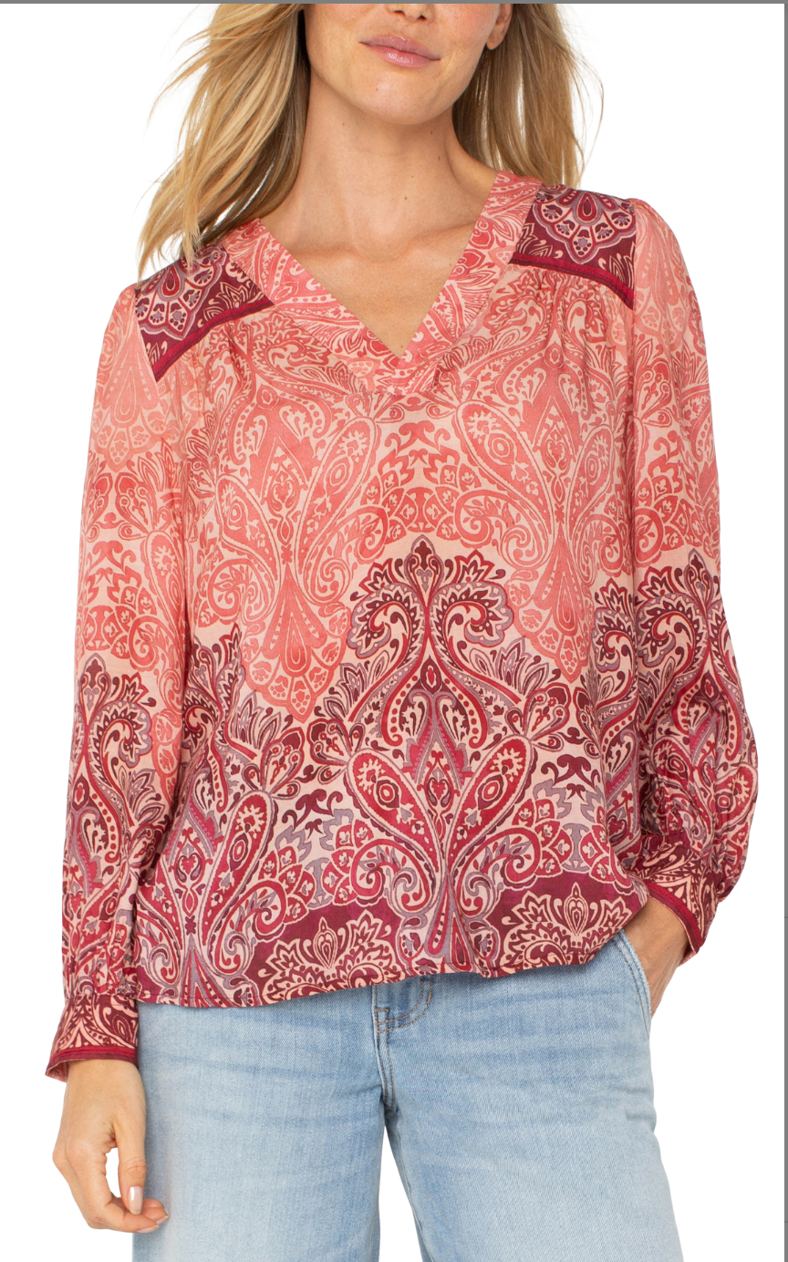 V- Neck Woven Popover Blouse