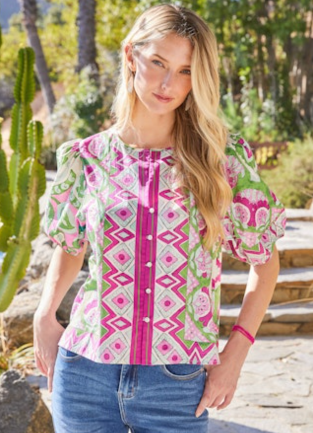 Puff Sleeve Button-Front Shirt