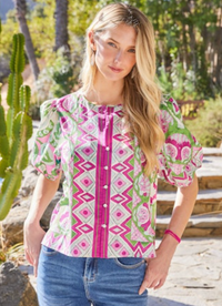 Puff Sleeve Button-Front Shirt