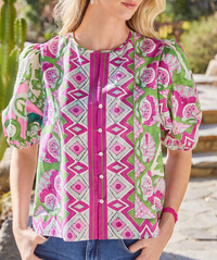 Puff Sleeve Button-Front Shirt