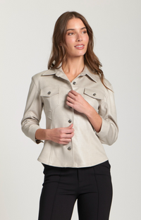 Faux Suede Shirt Jacket W/Crest Buttons