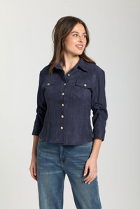 Faux Suede Shirt Jacket W/Crest Buttons