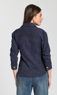 Faux Suede Shirt Jacket W/Crest Buttons