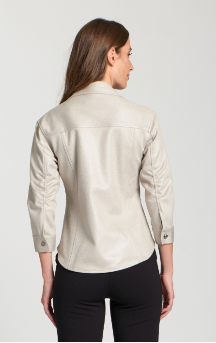 Faux Suede Shirt Jacket W/Crest Buttons