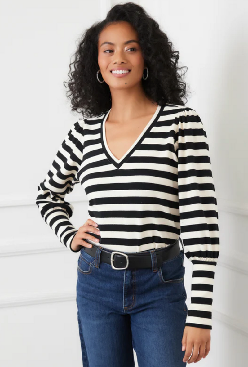 Striped Bishop Sleeve Top