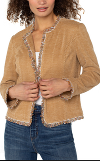 Collarless Jacket w/ Frayed Edges (casual jacket)